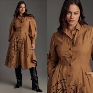 NWOT Anthropologie midi length long sleeve shirt dress size 14